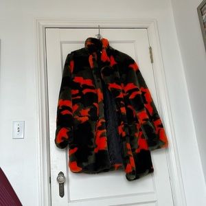Apparis Camouflage Faux Fur Coat - Orange and Black